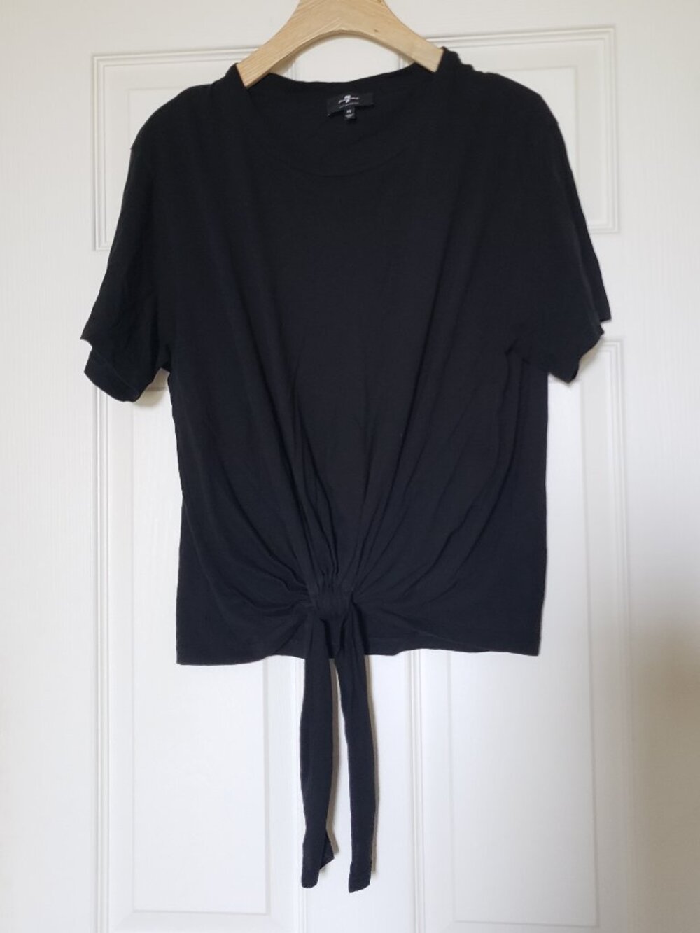 7 For All Mankind Women's Black Tie-Front Short-Sleeve T-Shirt - Size Medium EUC